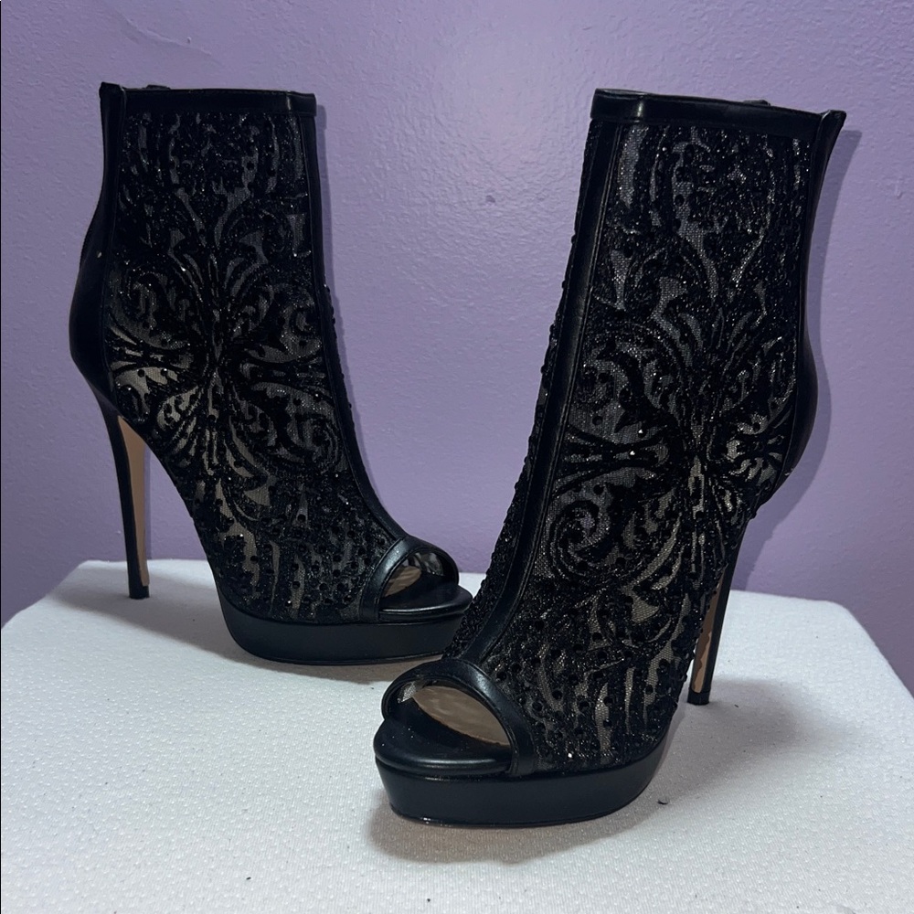 Aldo Black Lace Peep-Toe Heels